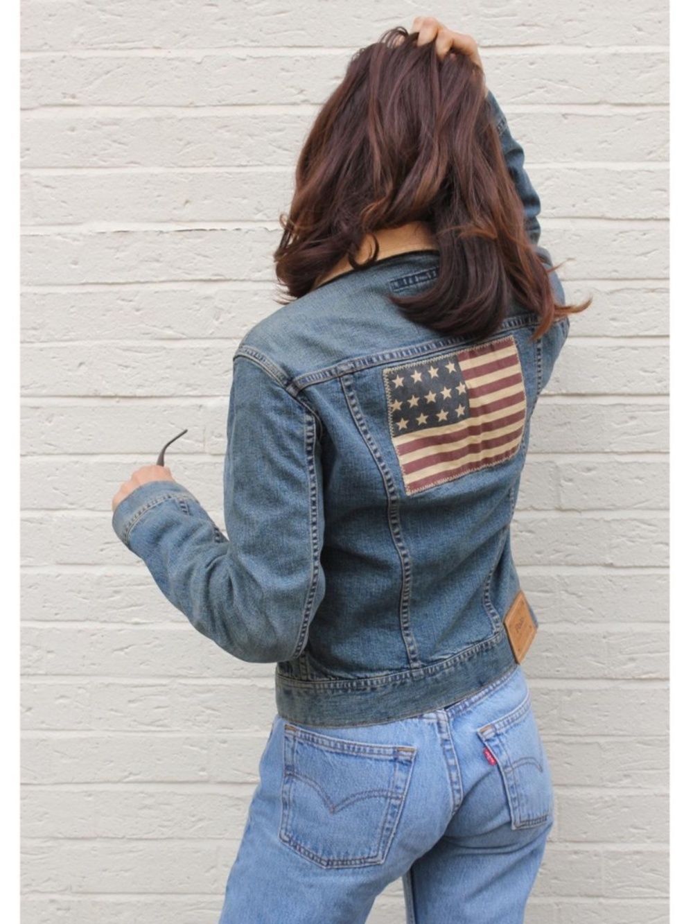 Polo Ralph Lauren 90s Classic Denim Jacket American Flag Corduroy L